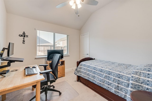 carpeted bedroom with vaulted ceiling