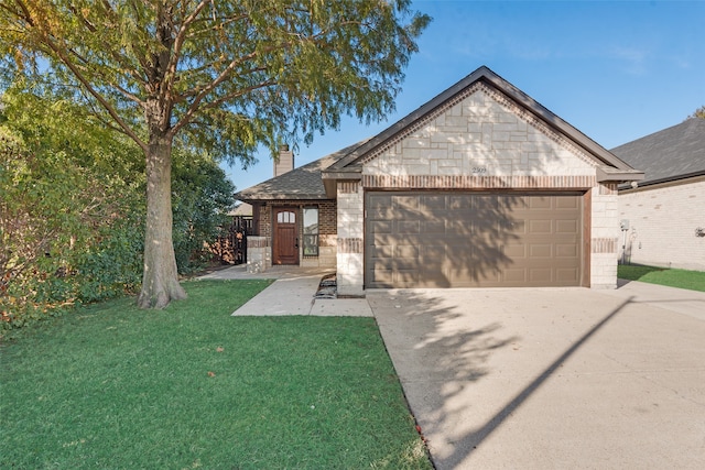 view of front of home featuring a garage and a front lawn