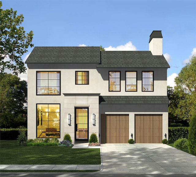 view of front of house featuring a front yard and a garage