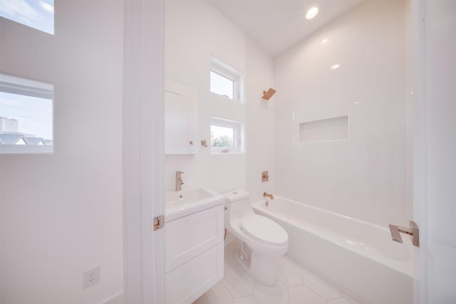 full bath featuring toilet, shower / tub combination, tile patterned flooring, and vanity