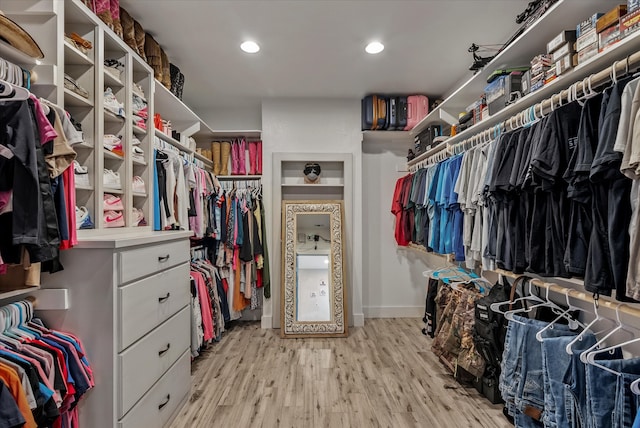 spacious closet featuring light hardwood / wood-style floors