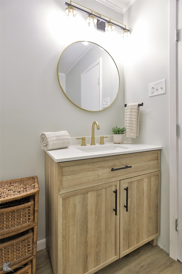 bathroom featuring vanity and wood-type flooring