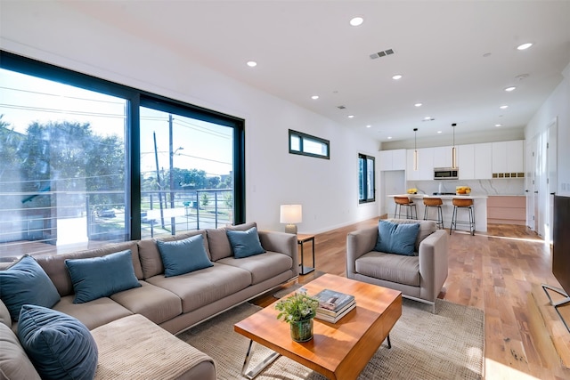 living room featuring light hardwood / wood-style flooring