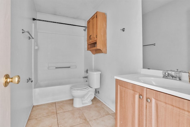 full bathroom with toilet, shower / tub combination, vanity, and tile patterned flooring