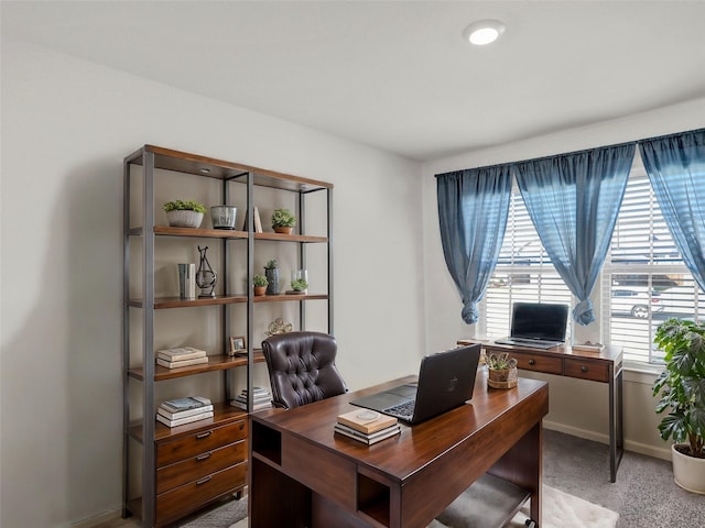 home office with light carpet