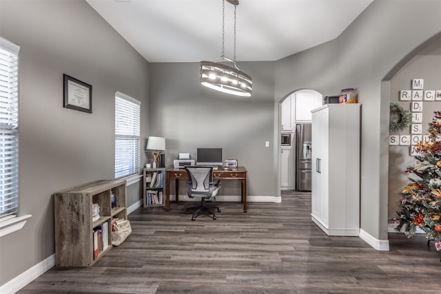 office space featuring dark hardwood / wood-style flooring