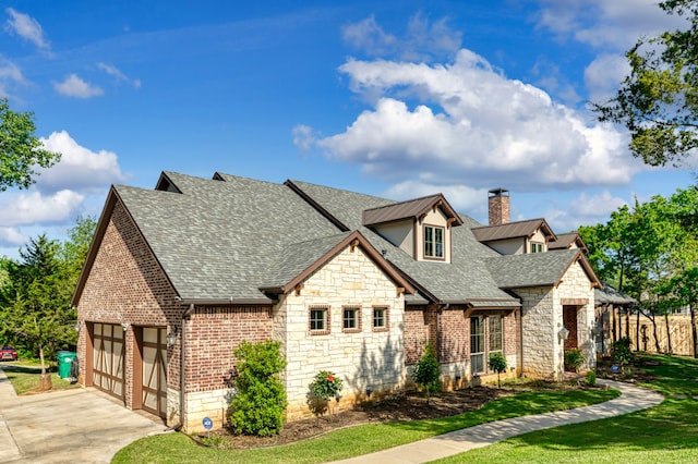 view of front facade featuring a front yard and a garage