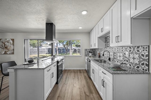 kitchen featuring appliances with stainless steel finishes, white cabinets, and a wealth of natural light