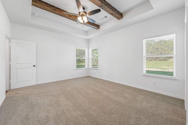 spare room featuring a ceiling fan, carpet floors, and a healthy amount of sunlight