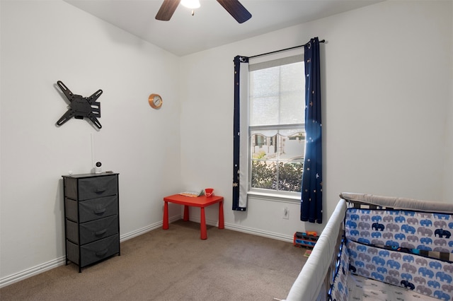 bedroom with carpet flooring and ceiling fan