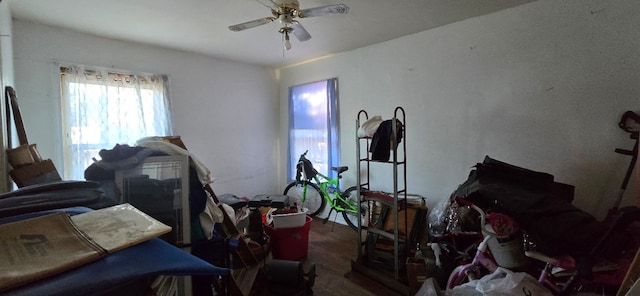 miscellaneous room featuring ceiling fan and hardwood / wood-style floors