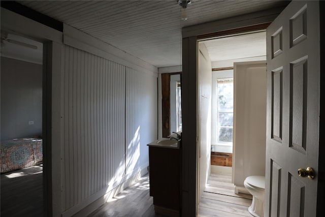 hallway featuring sink and light hardwood / wood-style floors