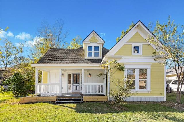 view of front of house with a front yard and a porch