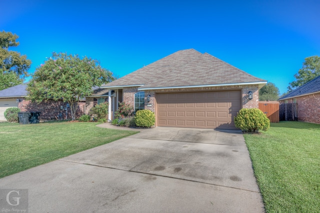 ranch-style house with a front lawn and a garage