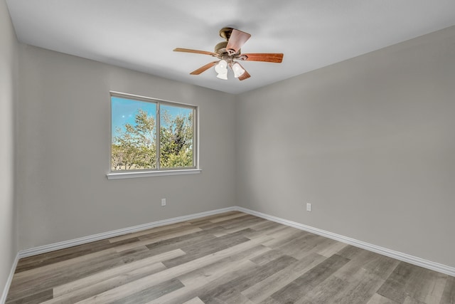 unfurnished room with light hardwood / wood-style floors and ceiling fan