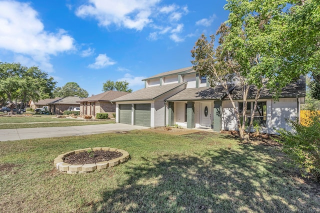 front facade with a front lawn and a garage