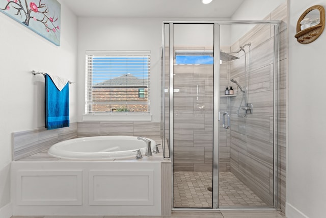 bathroom with plus walk in shower