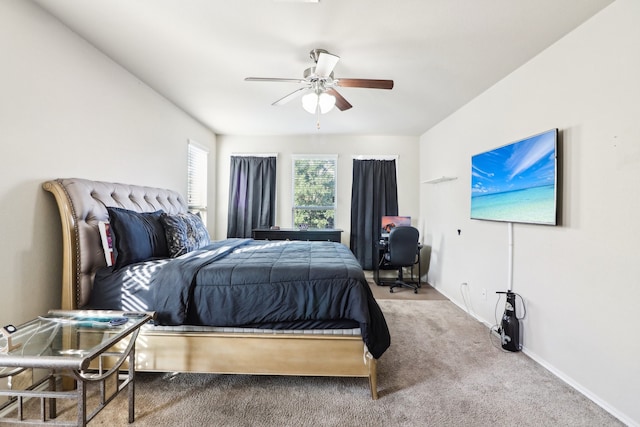 bedroom featuring carpet flooring and ceiling fan