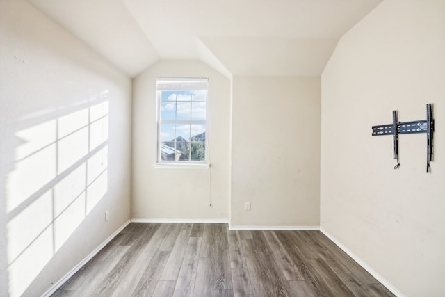 interior space with hardwood / wood-style flooring and vaulted ceiling