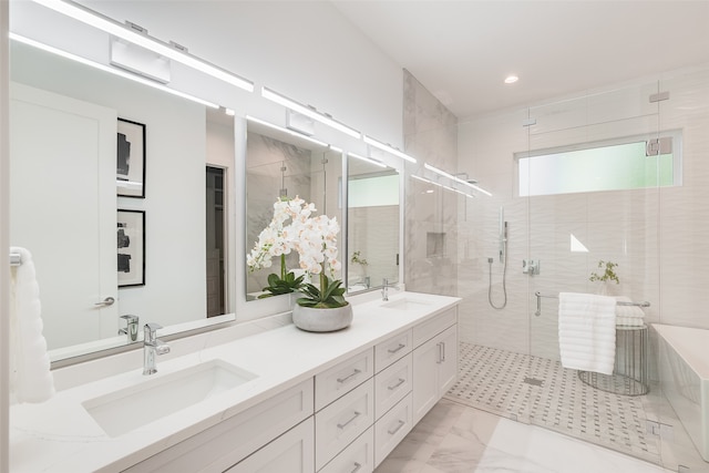 bathroom with vanity and walk in shower