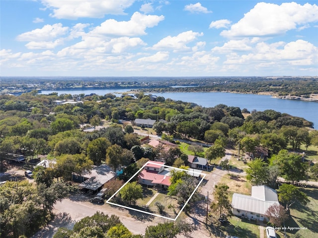 drone / aerial view featuring a water view