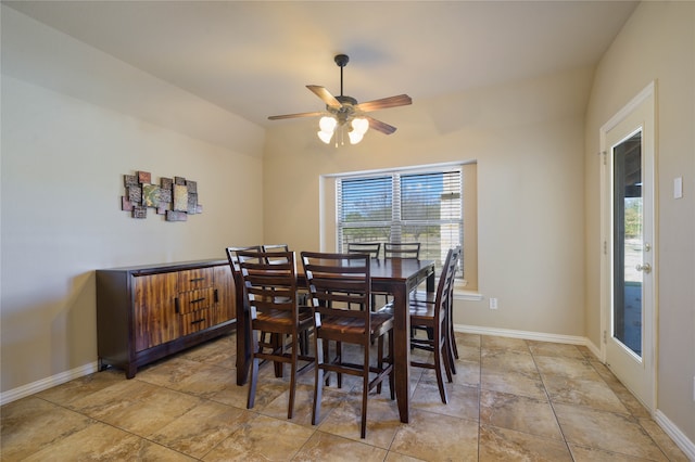 dining space featuring ceiling fan