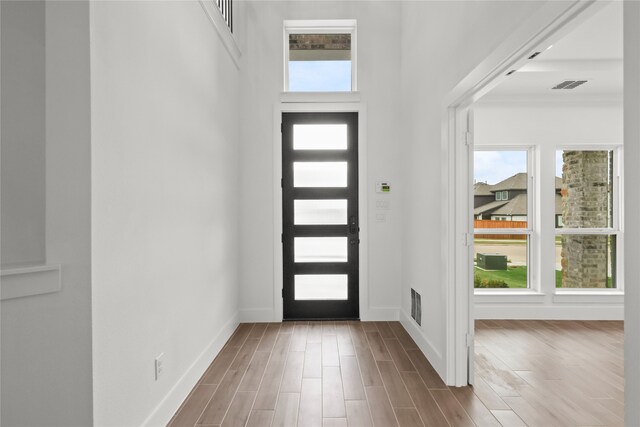 foyer entrance with hardwood / wood-style flooring