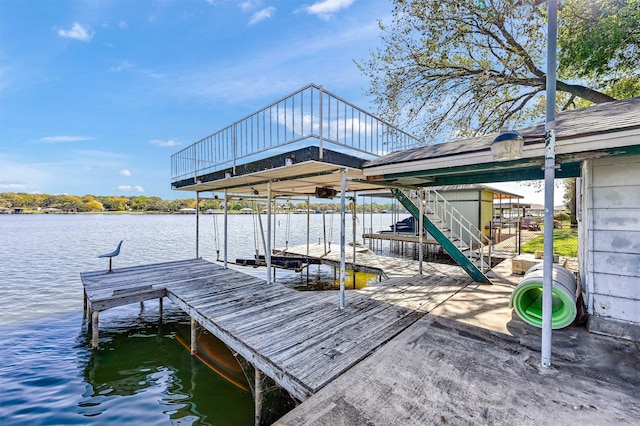 view of dock with a water view