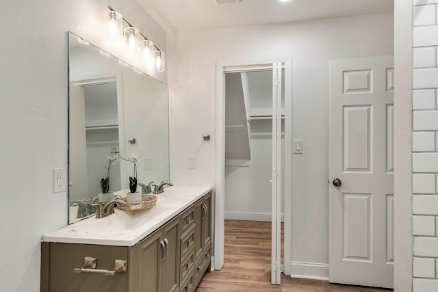 bathroom featuring vanity and wood-type flooring