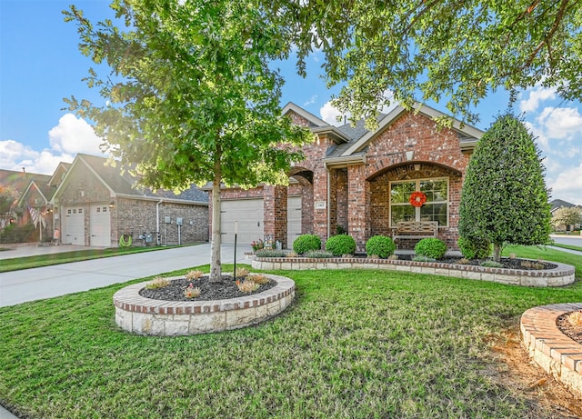 view of front of home featuring a garage and a front lawn