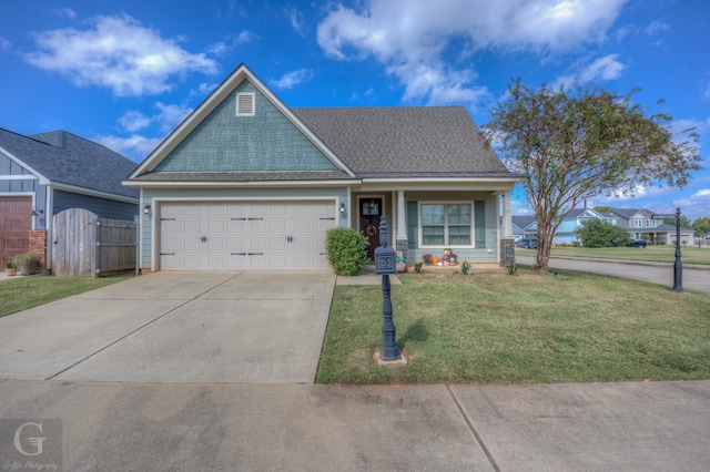 view of front of property featuring a garage and a front lawn