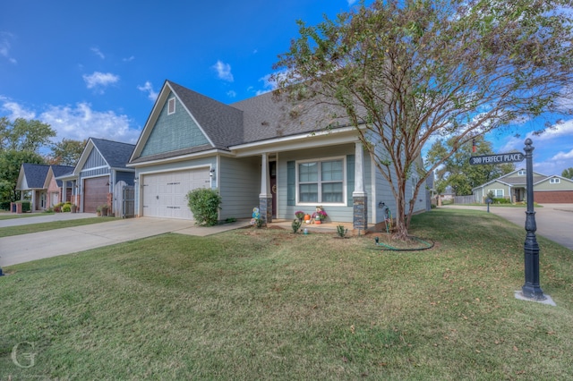 view of front of house with a front lawn and a garage