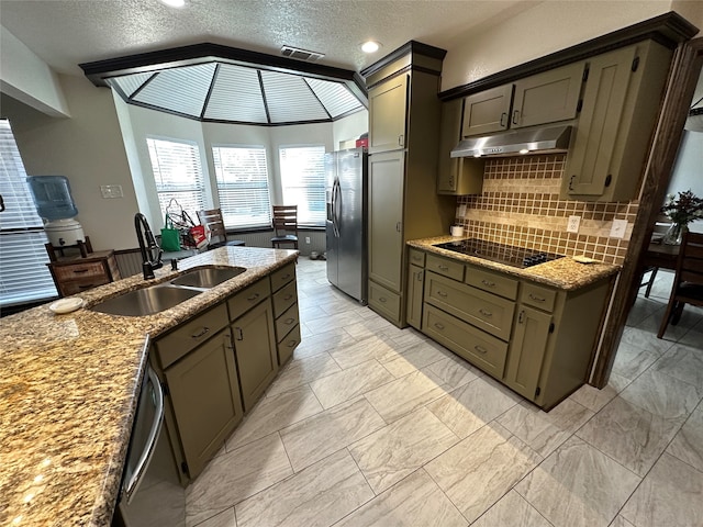 spare room with beam ceiling, high vaulted ceiling, ceiling fan, and wooden walls