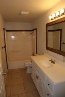 full bathroom with tile patterned floors, vanity, toilet, and bathing tub / shower combination