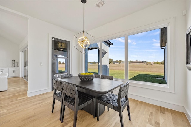 dining room with visible vents, baseboards, and light wood-style floors
