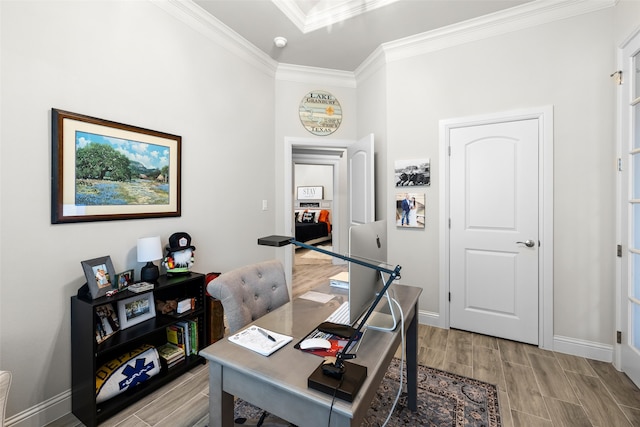 office area with ornamental molding