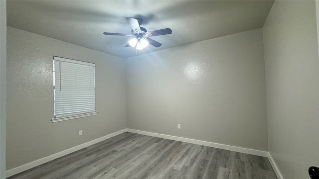 unfurnished room featuring light hardwood / wood-style floors and ceiling fan