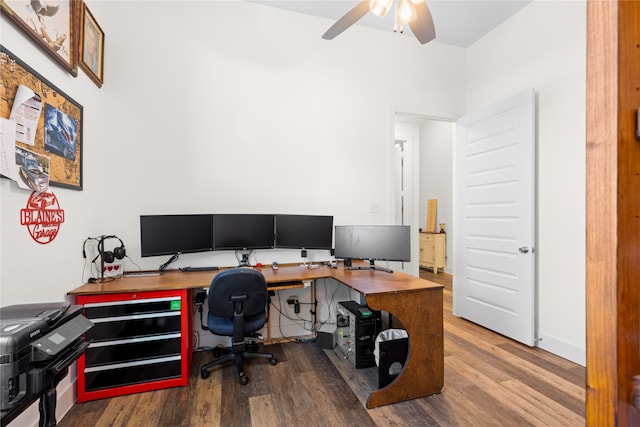 office featuring ceiling fan and wood-type flooring