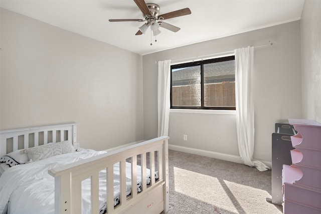 bedroom featuring carpet floors and ceiling fan