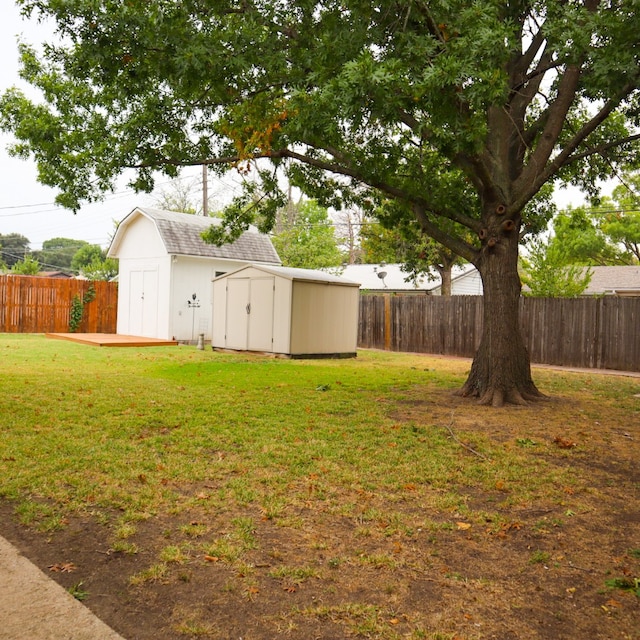 view of yard featuring a storage shed