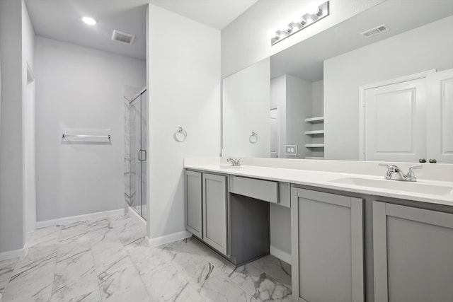 bathroom with vanity and walk in shower