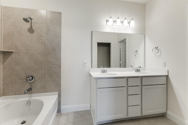 bathroom featuring vanity, separate shower and tub, and tile patterned floors