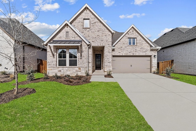 view of front facade featuring a garage and a front lawn