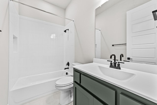 full bathroom with tile patterned floors, vanity, toilet, and tub / shower combination