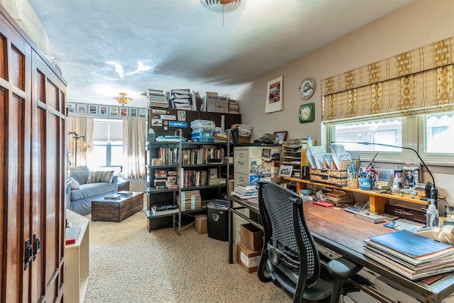 home office featuring light colored carpet and a healthy amount of sunlight