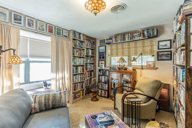 living area with carpet