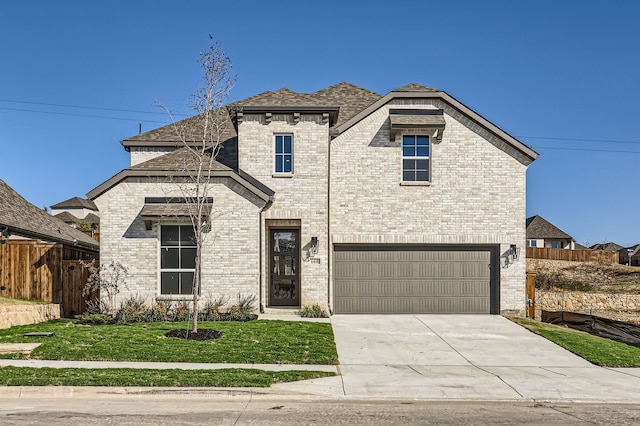 view of front of home with a garage and a front lawn