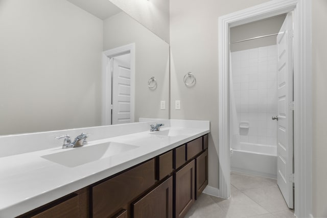 bathroom featuring tile patterned floors, vanity, and shower / bathtub combination