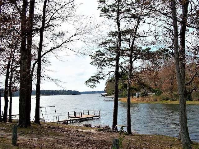 view of dock with a water view