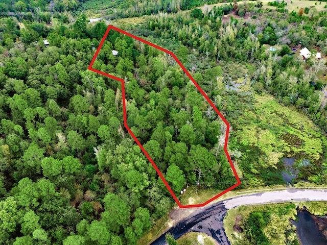 aerial view with a wooded view